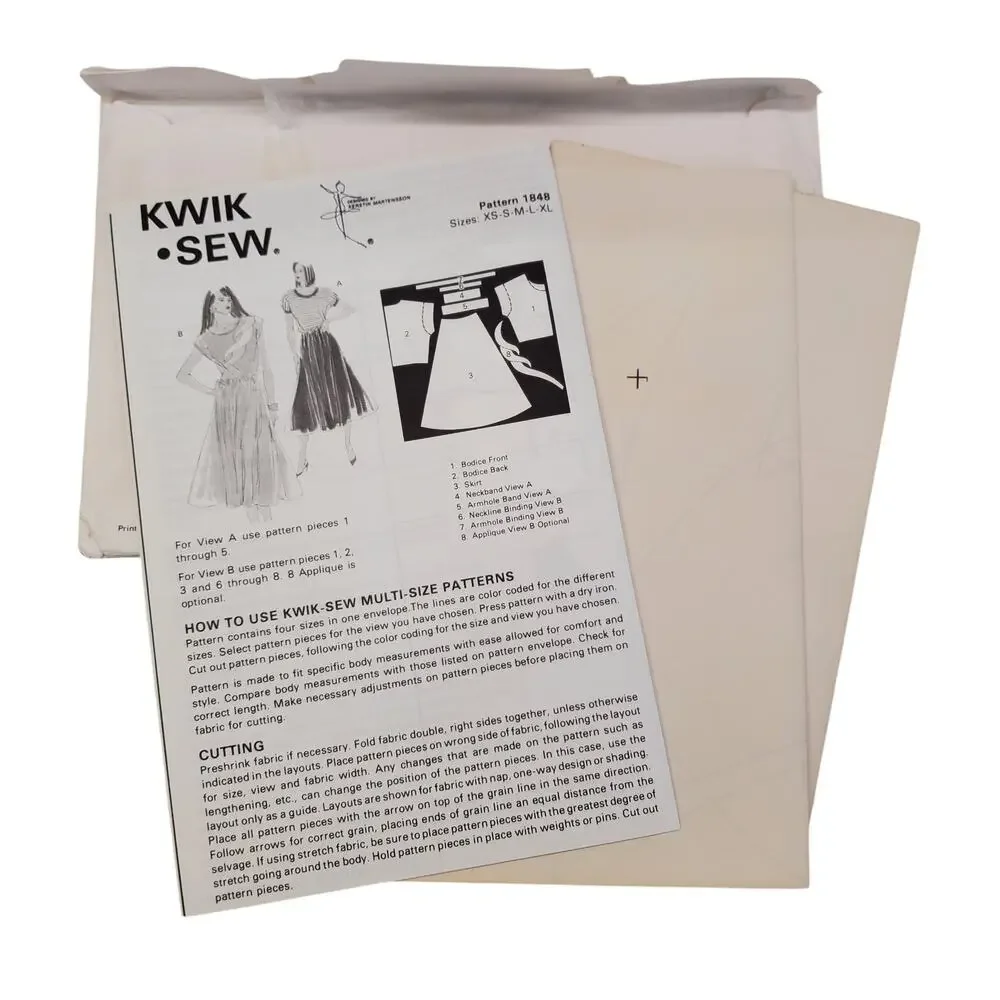 Vintage Pull Over Dress KWIK SEW Sewing Pattern 1848 UNCUT Size XS-XL Kwik Serge